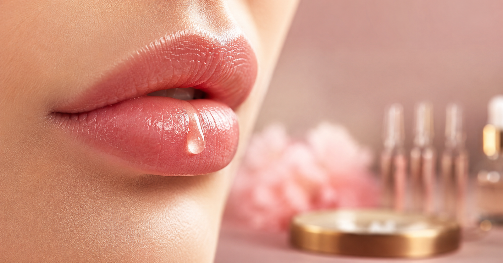 Labios hidratados con gota de sérum de ácido hialurónico, tratamiento Hidralips en Ananda Centro Médico Estético Murcia
