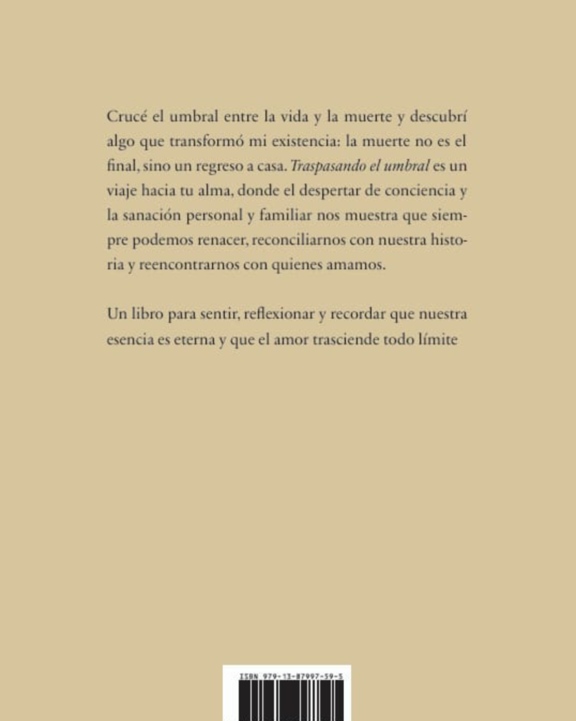 Contraportada del libro Traspasando el Umbral de Marysol Diez con resumen de la obra